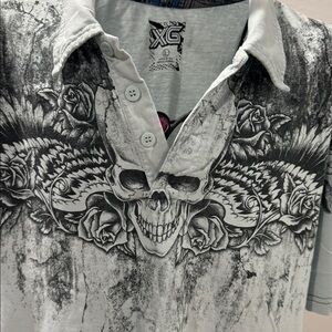 Men's Gray Skull Graphic Casual Shirt